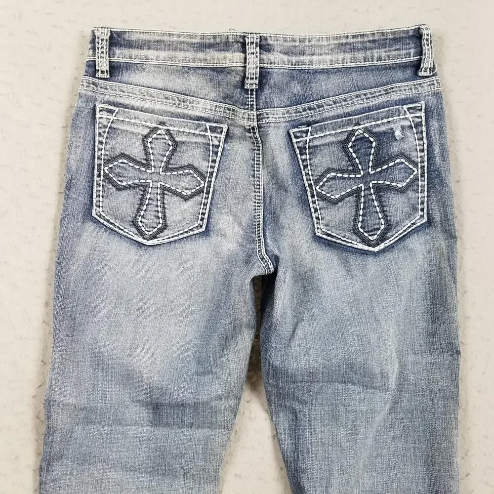 Helix Slim Straight Jeans Mens 33x30 Blue Medium Wash‎ Distressed Denim Pants